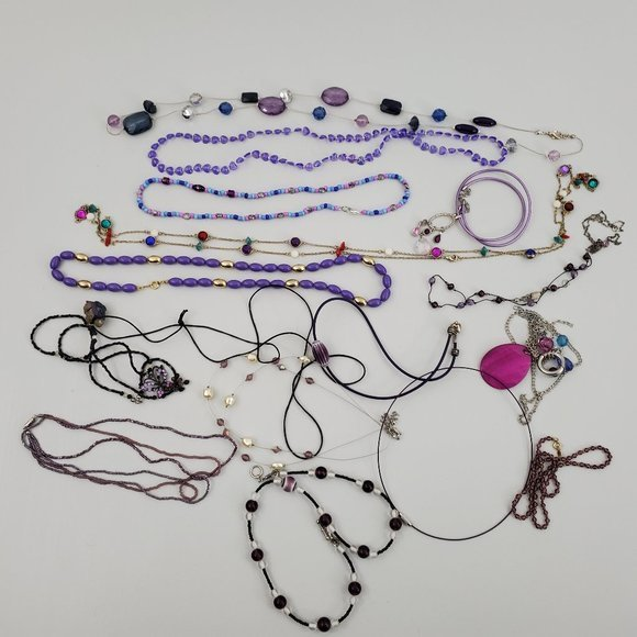Jewelry - Purple Necklace Lot‎ 17 Piece Beaded Chain Mixed St
